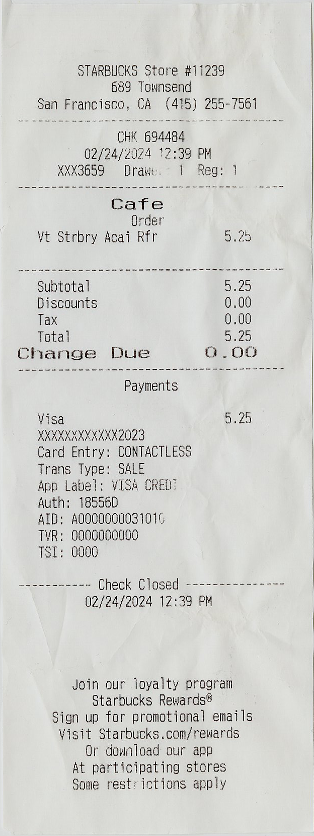 a photo of starbucks receipt